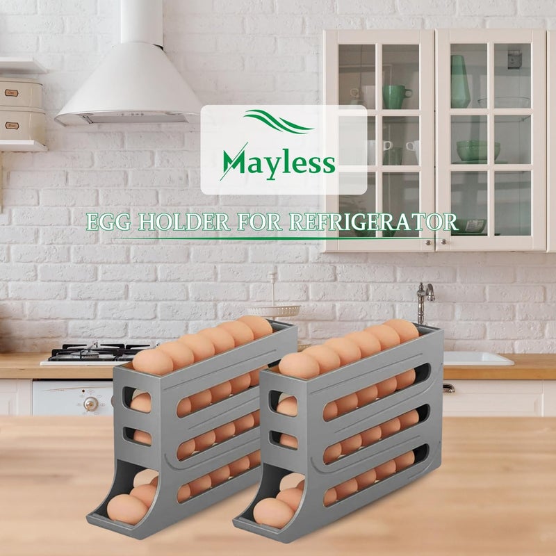MAYLESS EGG HOLDER FOR FRIDGE, Auto Rolling Fridge Egg Organizer, Egg Rack For Refrigerator. (Grey) - Image 3
